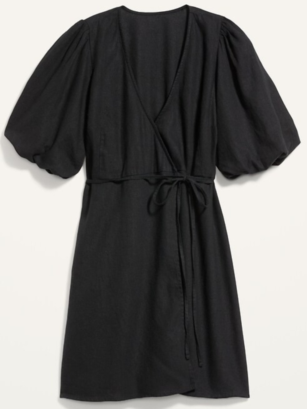 Old Navy Black Wrap Dress Puff-Sleeve Linen Blend size Medium